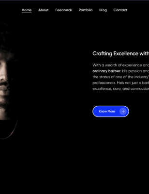 William Ferrer interior page showing barber services and brand story for a website in Pinole, CA